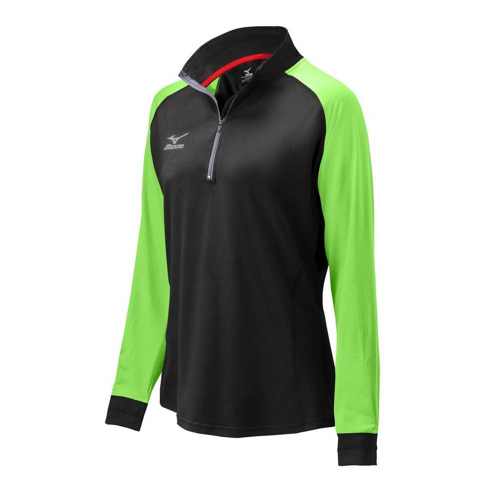 Damske Bundy Mizuno Prime 1/2 Zip Volejbalove Čierne/Zelene Vypredaj YKCV40689